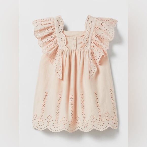 Zara Kids Blush dress eyelet embroidered lace wedding toddler dusty rose - Picture 1 of 6
